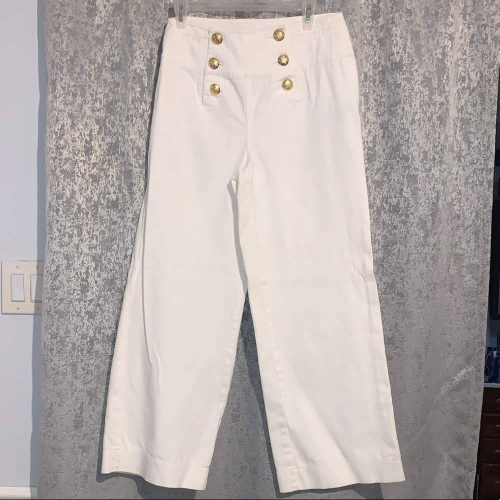 White denim sailor wide leg pants